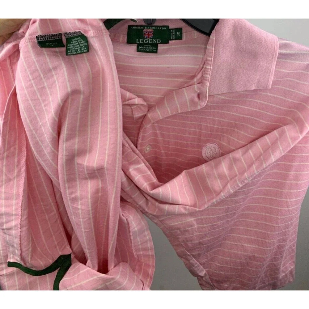 Ralph Lauren Shirt Mens Medium Pink Striped Polo 3 Button Golf Lightweight